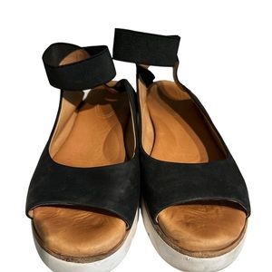 Corso Como Beeata wedge sandals  black leather elastic ankle strap siz…